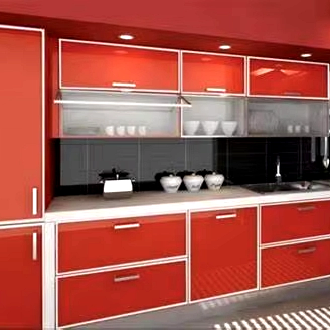 Red Aluminum Composite Panel Kitchen Cabinets