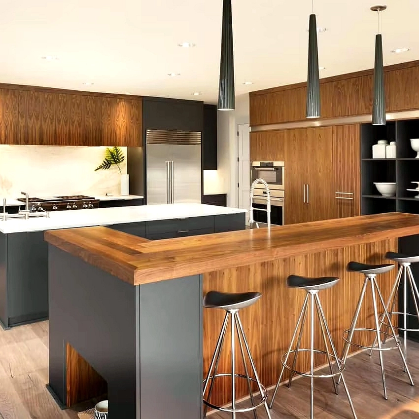 Wood Fish Aluminum Composite Panel Kitchen Cabinets